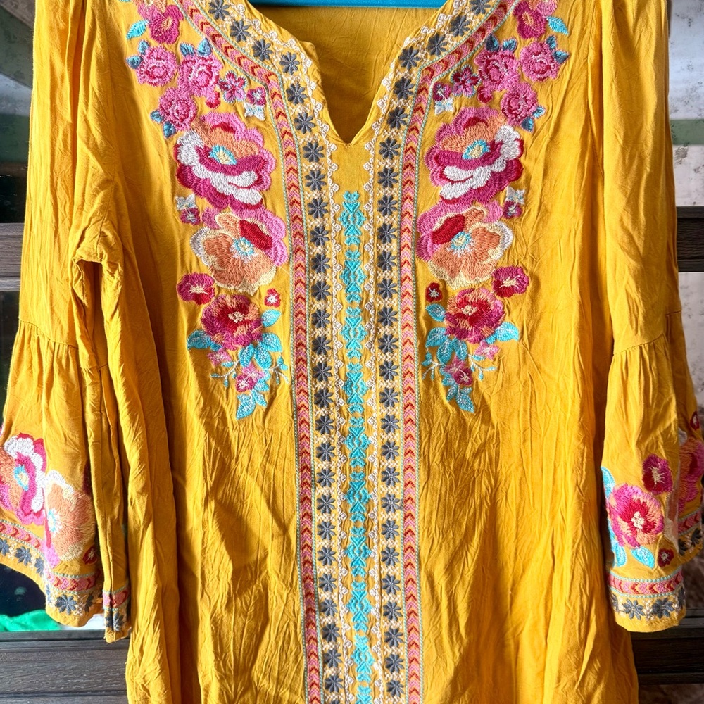 Embroidered Yellow Women's Top